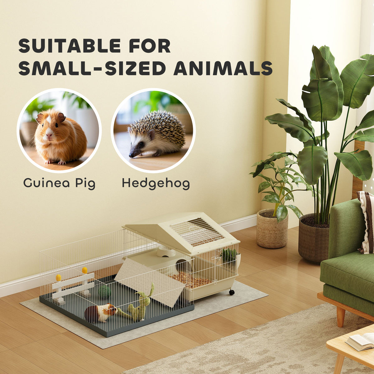 Guinea pig cage with playpen – beige – image 2