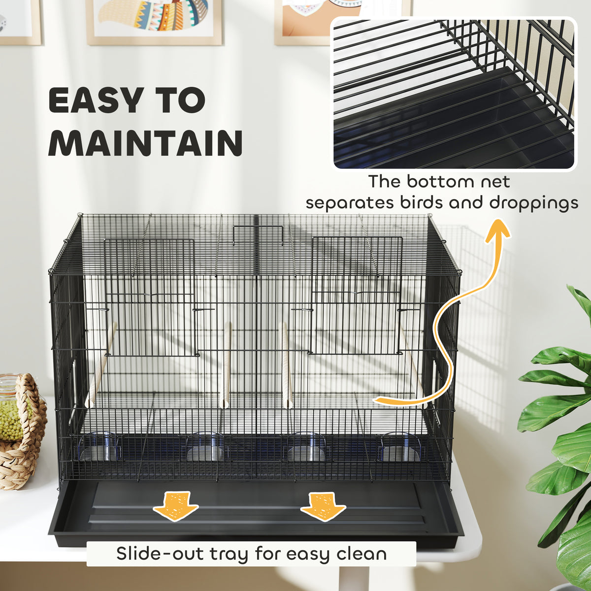 Black bird cage with divider – image 2