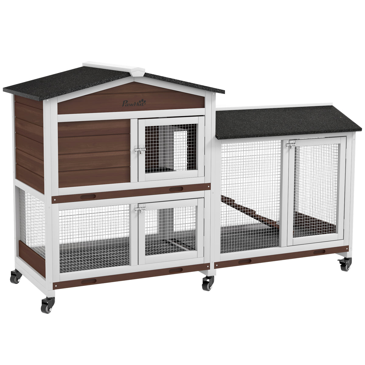 PawHut Wheeled Rabbit Hutch with Side Run – 157cm – product view 1