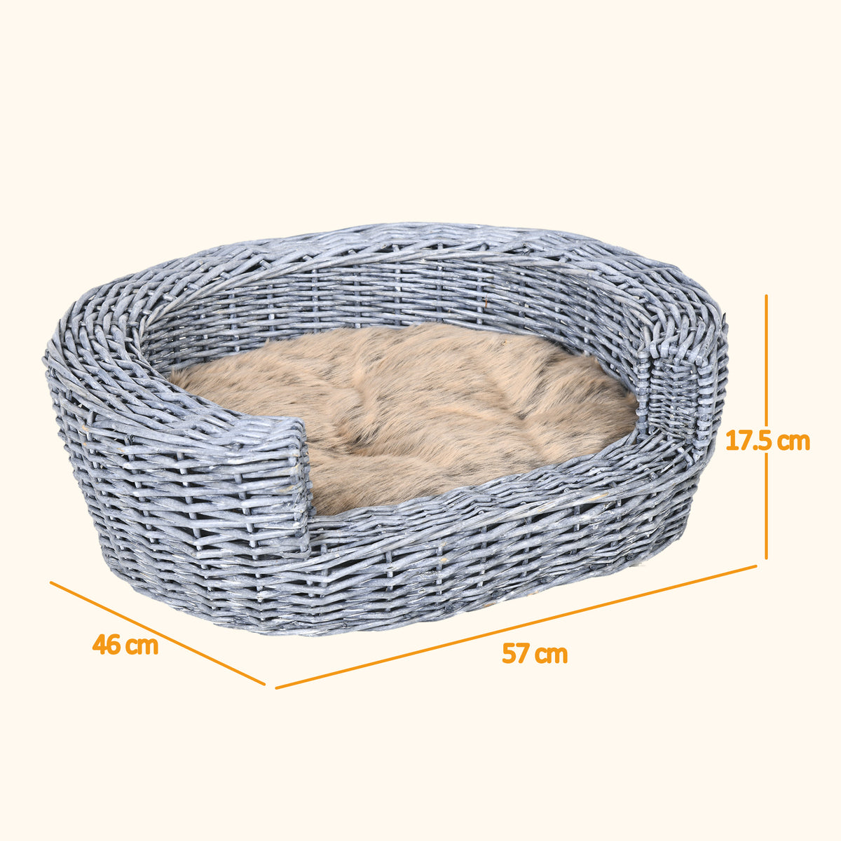 PawHut Wicker Pet Basket with Cushion – Grey – product view 3