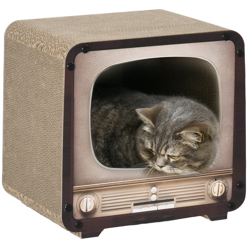 PawHut TV-Shaped Cardboard Cat House & Scratcher – product view 1