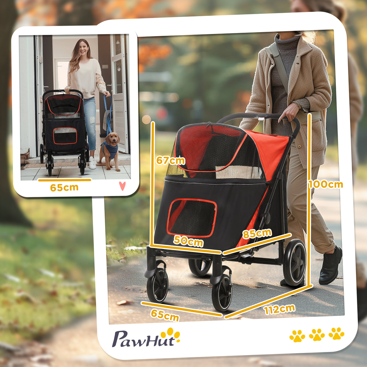 Folding dog stroller – red – image 2