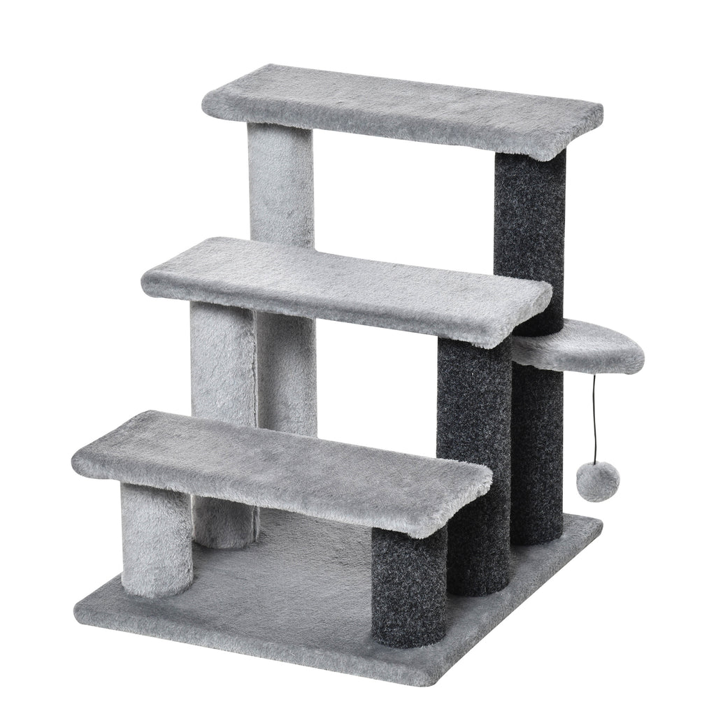 PawHut Three-Step Cat Ladder with Scratch Posts – product view 1