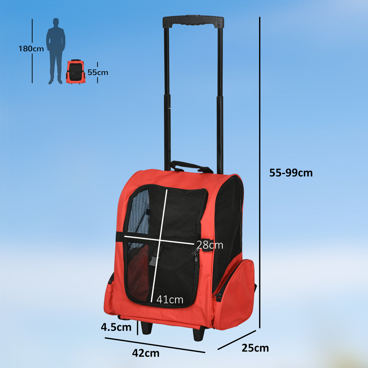 PawHut Pet Trolley Backpack Carrier – Red – product view 3