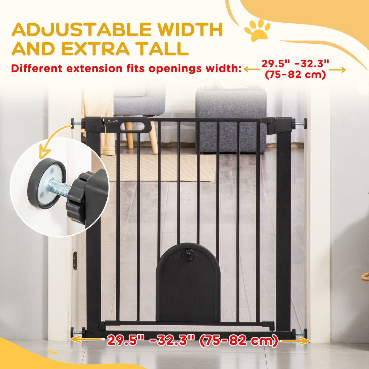 Pressure-fit dog gate with cat flap – image 2