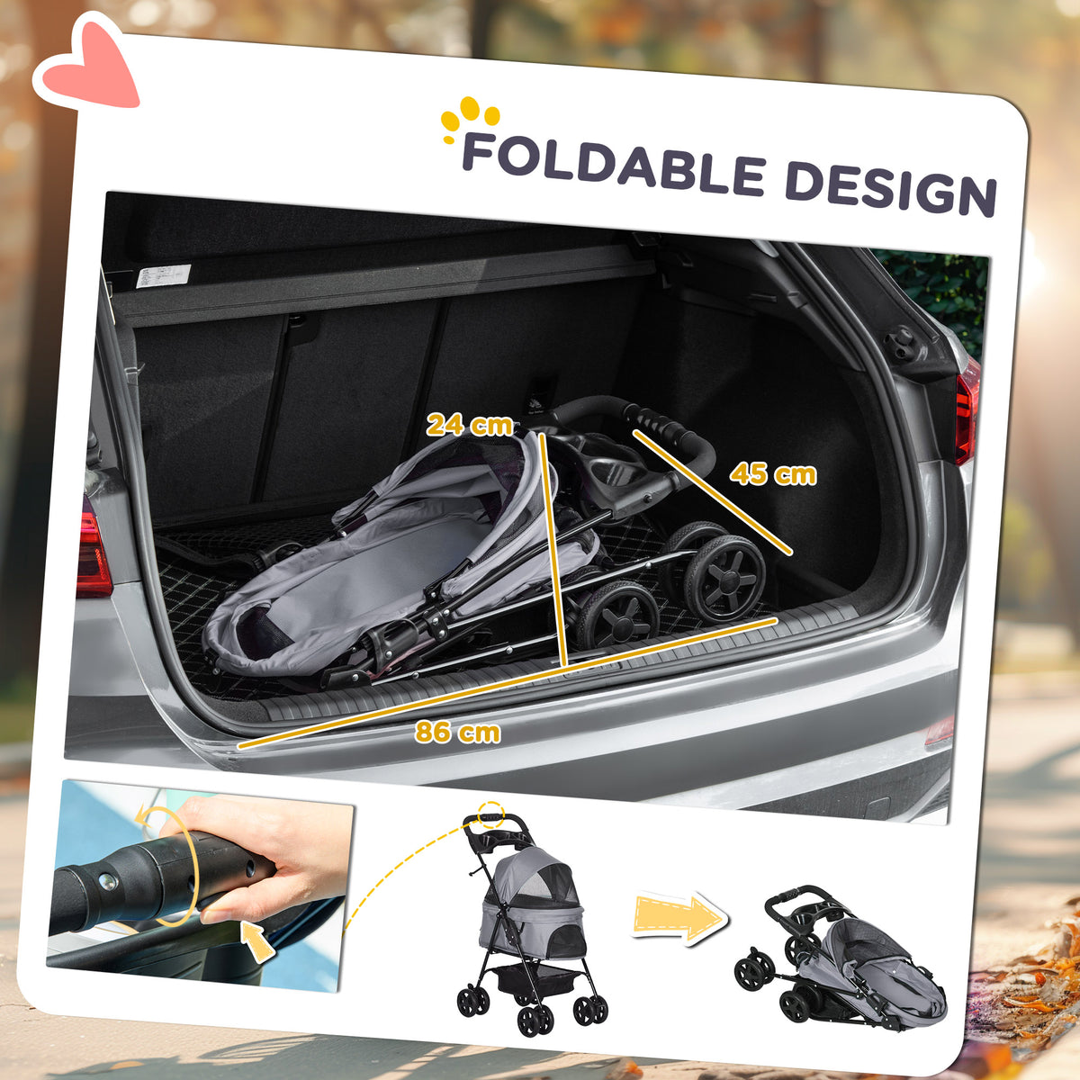 Four-wheel folding dog stroller – image 4