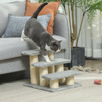 PawHut Three-Step Plush Pet Ladder – Grey – product view 2