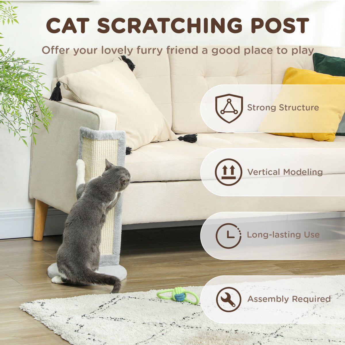 PawHut Corner Cat Scratching Post – Grey, 56cm – product view 5