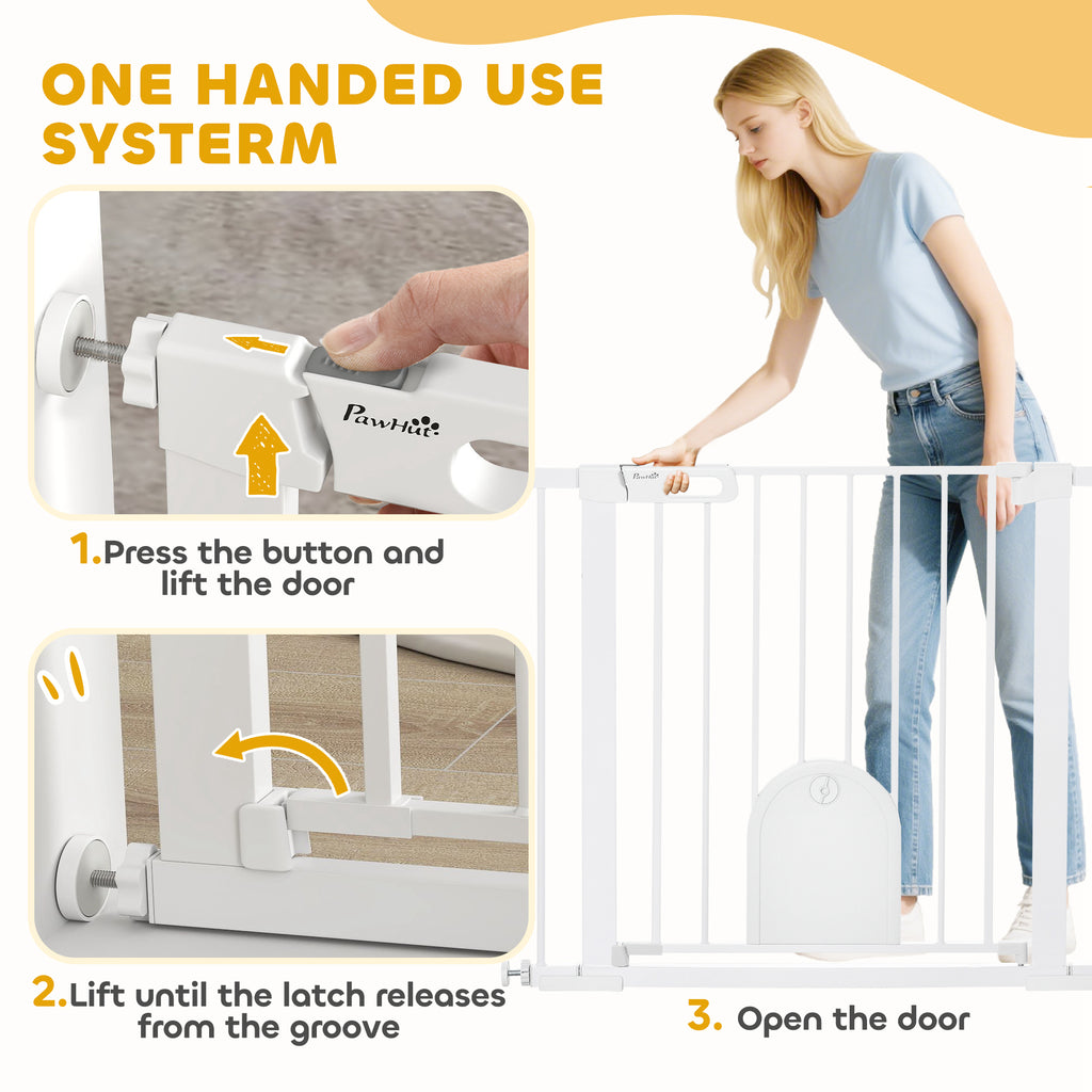 Pressure-fit dog gate with cat flap – image 1