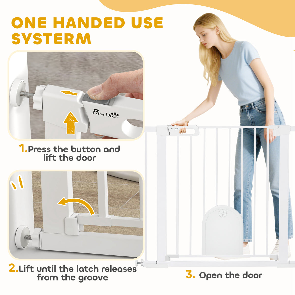 Pressure-fit dog gate with cat flap – image 1