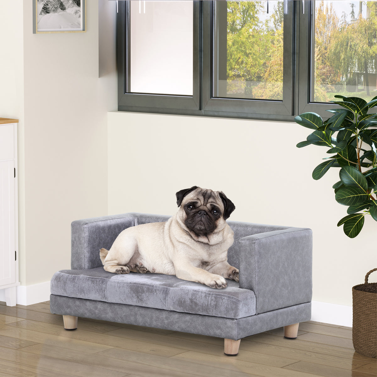 PawHut PU Pet Sofa with Padded Seat – Grey – product view 2
