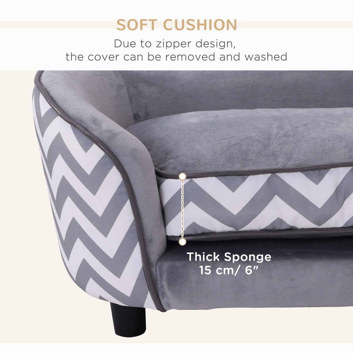 PawHut Plush Pet Sofa – Grey, XS – product view 5