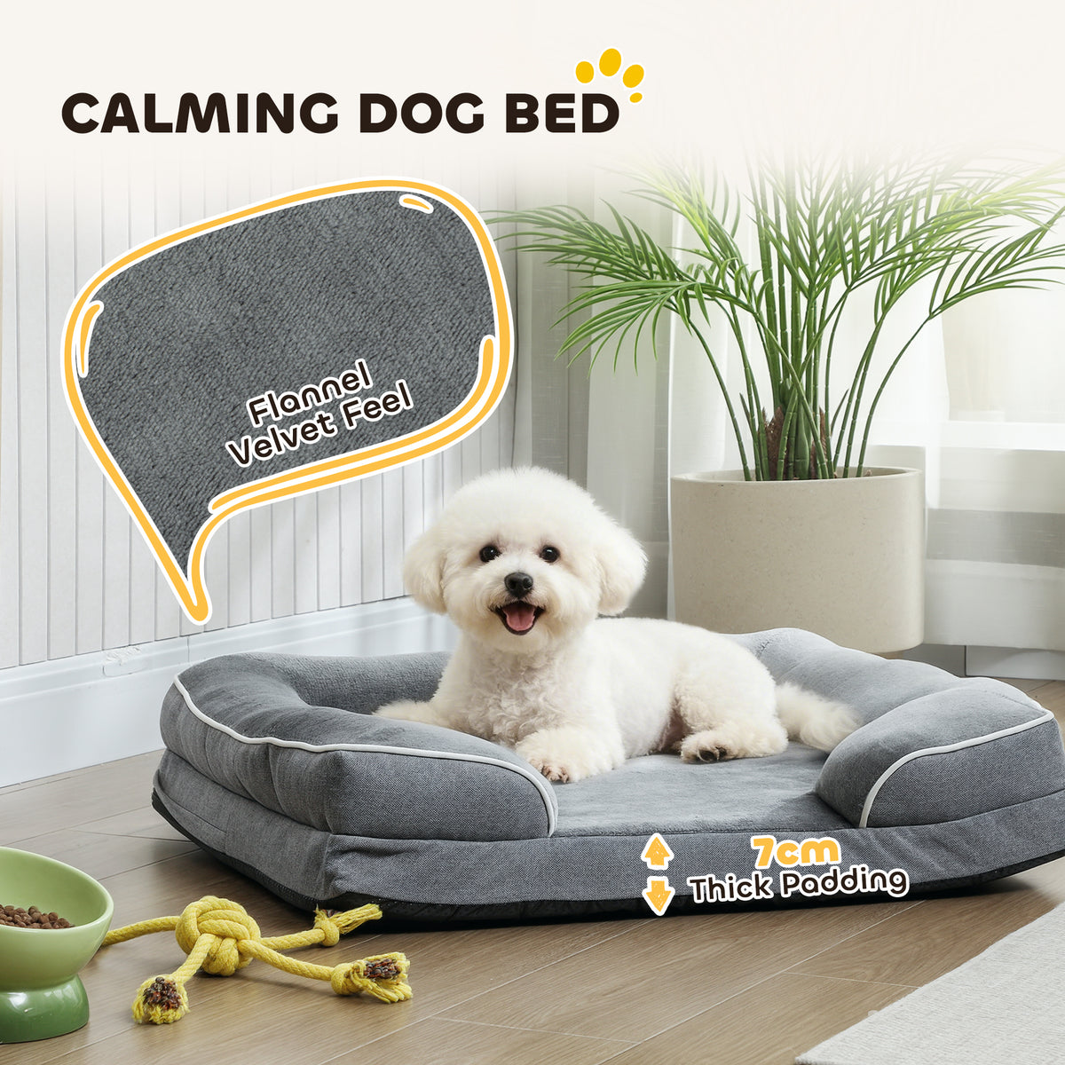 PawHut Memory Foam Dog Sofa Bed – Grey, 70cm – product view 4