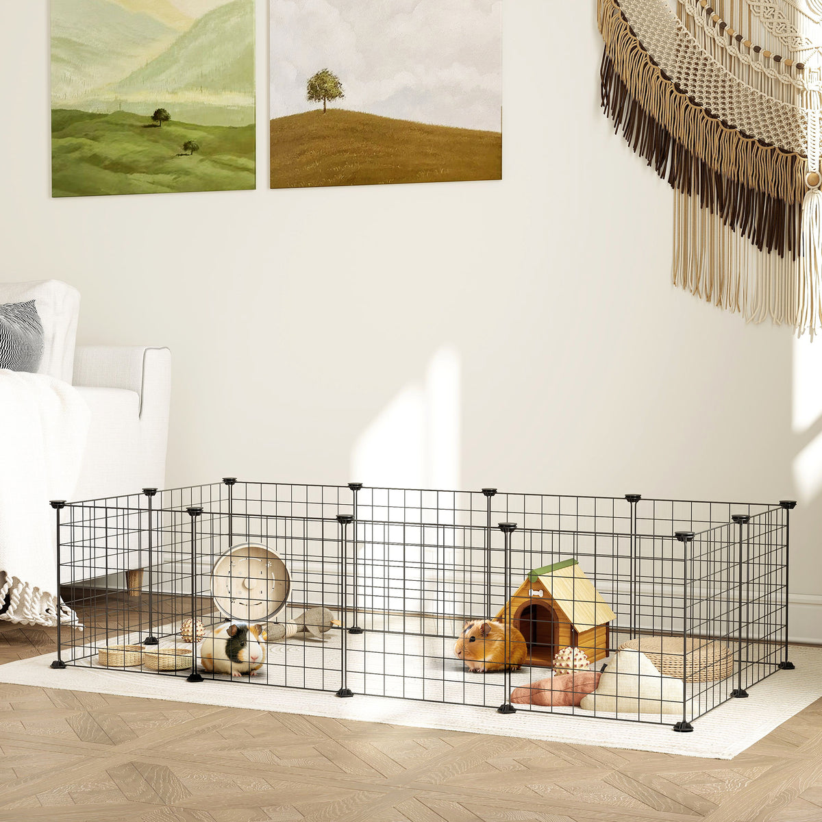 PawHut 12-Panel Wire Small Pet Playpen – Black – product view 2