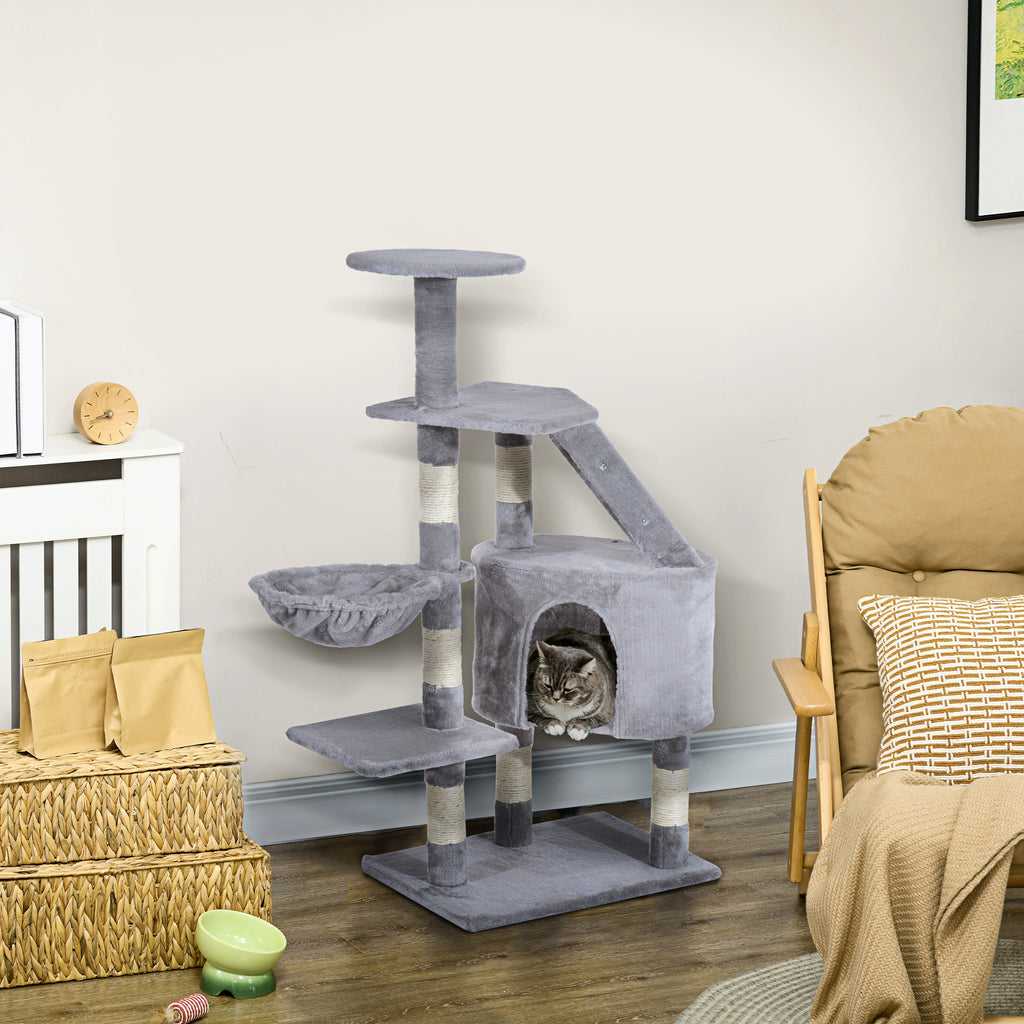 PawHut Cat Tree with Condo & Basket – Grey, 125cm – product view 2